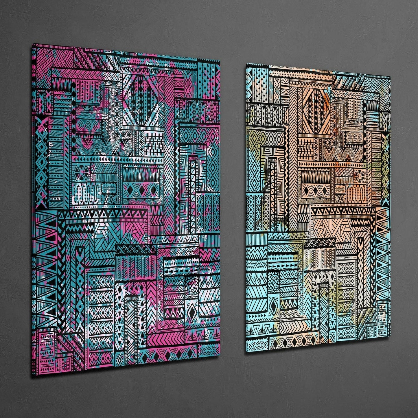 Insigneart USA Insigneart USA Ethnic Patherns 2 Pieces Combine Glass Wall Art