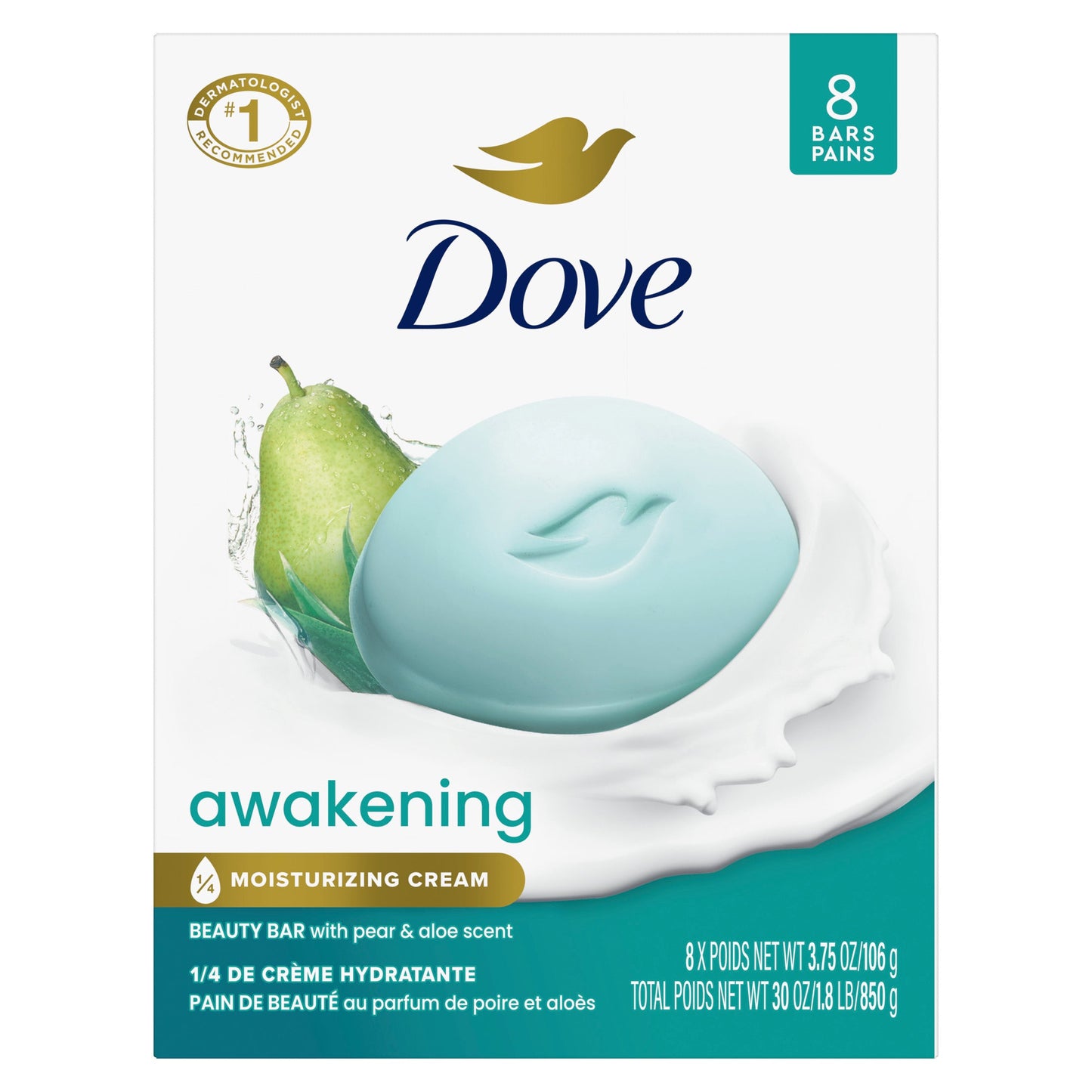 Dove Beauty Bar Soap for Women Awakening Pear & Aloe All Skin, 3.75 oz 8 Bars