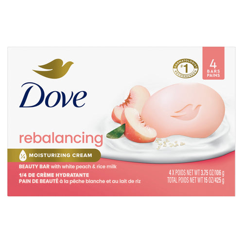 Dove Beauty Bar Soap for Women Rebalancing White Peach & Rice Milk All Skin, 3.75 oz 4 Bars EasyOptionXY LLC