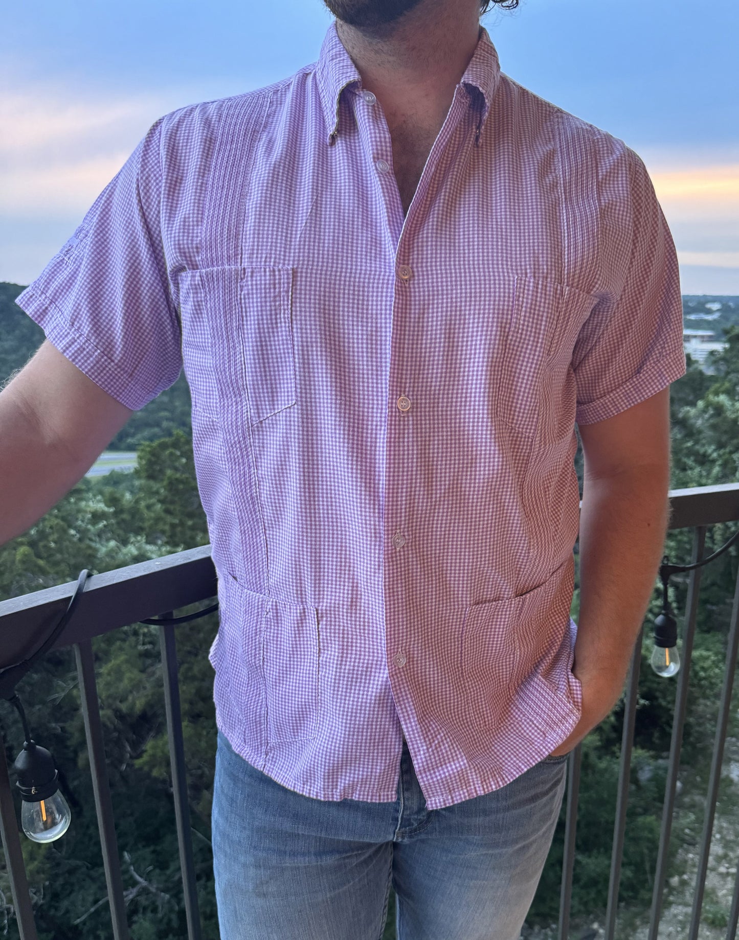 American Duke Apparel Company Guayabera - Purple Gingham