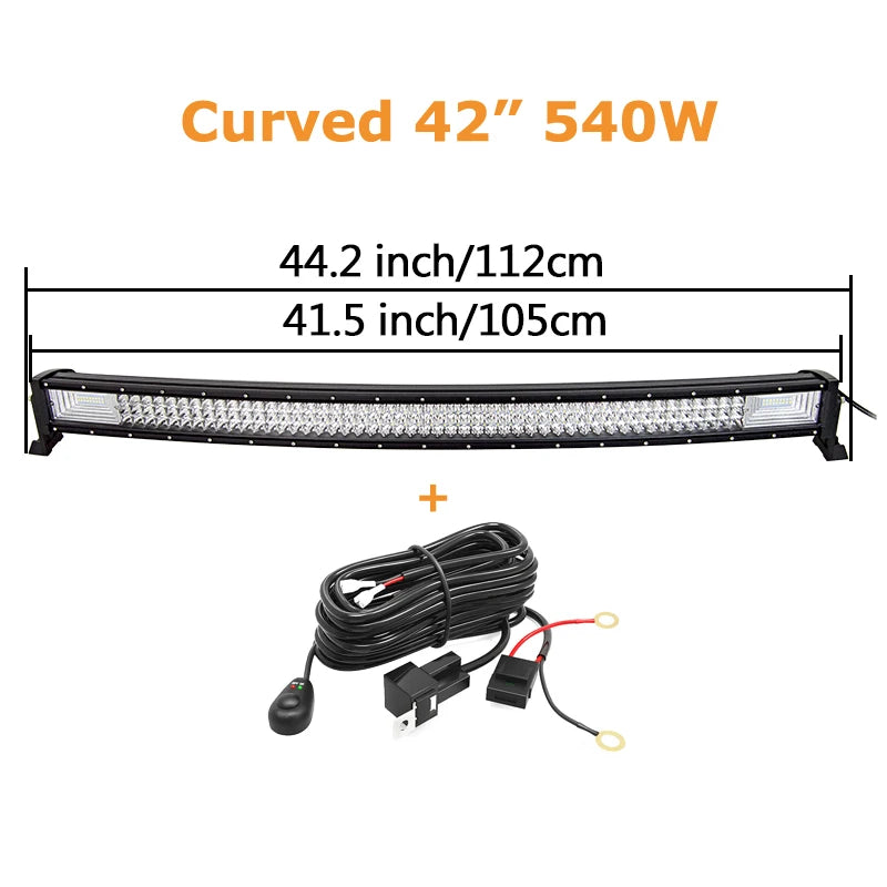 Curved/Straight 22 32 42 52inch 675W 540W Led Light Bar Driving Lights 7D 3-Rows Offroad Truck SUV ATV Tractor Car Boat
