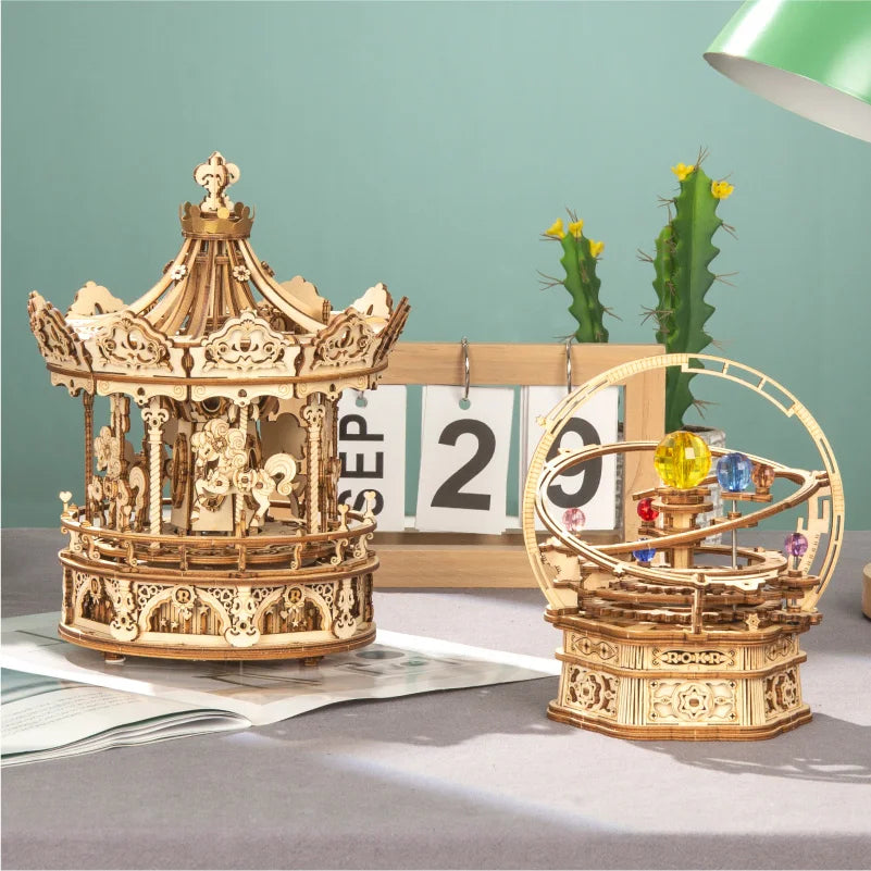 3D-дерев’яна головоломка Robotime 336 шт. Обертається DIY Романтична гра-карусель, подарунок для дітей, дітей, дорослих AMK62 Музична іграшка для складання