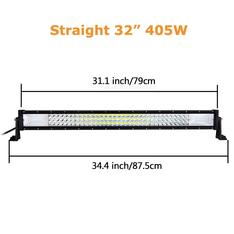 Curved/Straight 22 32 42 52inch 675W 540W Led Light Bar Driving Lights 7D 3-Rows Offroad Truck SUV ATV Tractor Car Boat