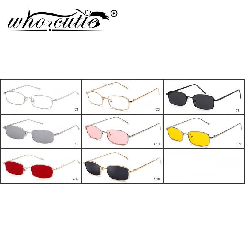 Vintage Small Narrow Rectangle Sunglasses Women Men Brand Red Clear Lens Skinny Slim Wire Retro Hip Hop Sun Glasses Shades OM522