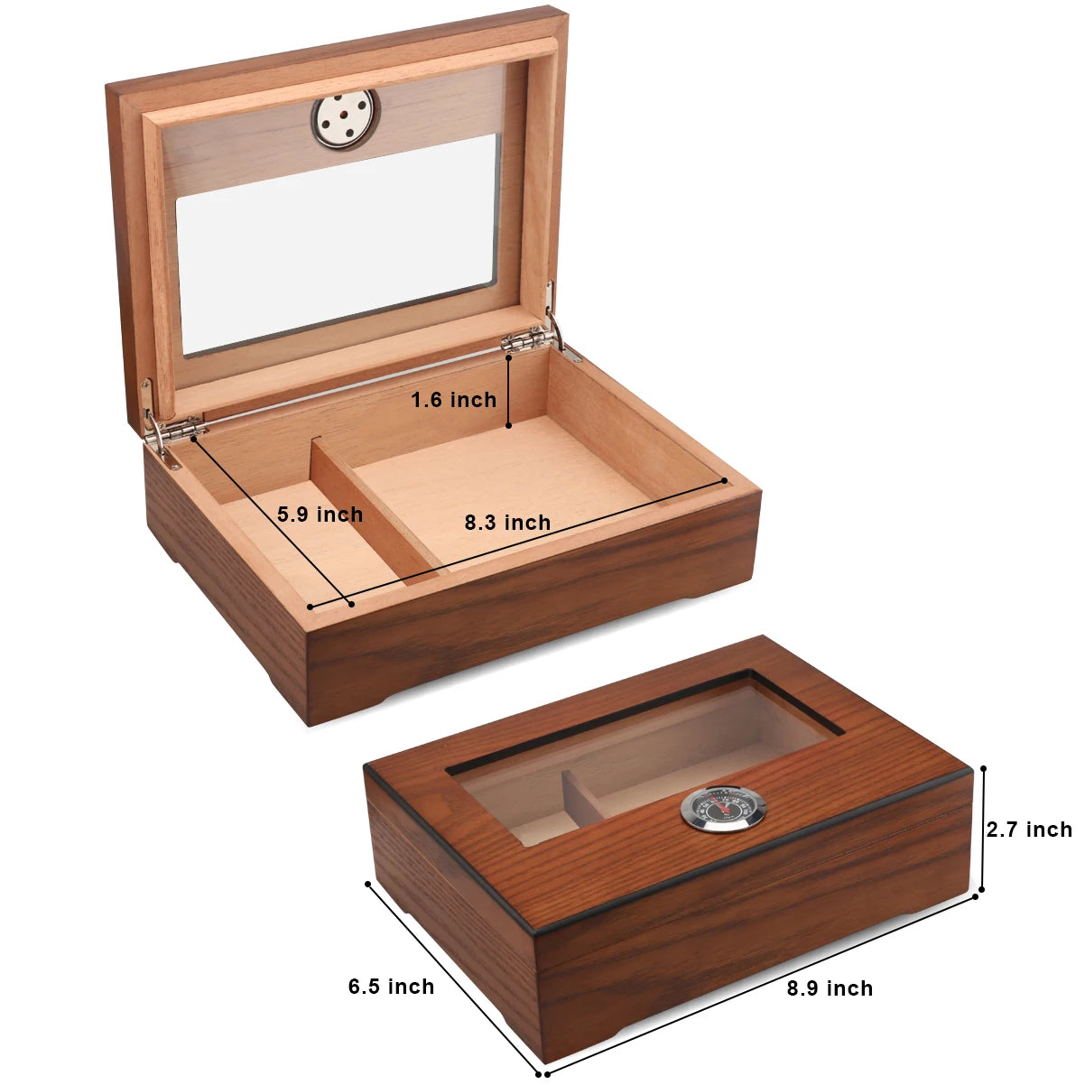 Xifei Cigar Humidor Box W/ Hygrometer Humidifier Portable Smoking Accessories Glass Window Cigarette Cedar Wood Case