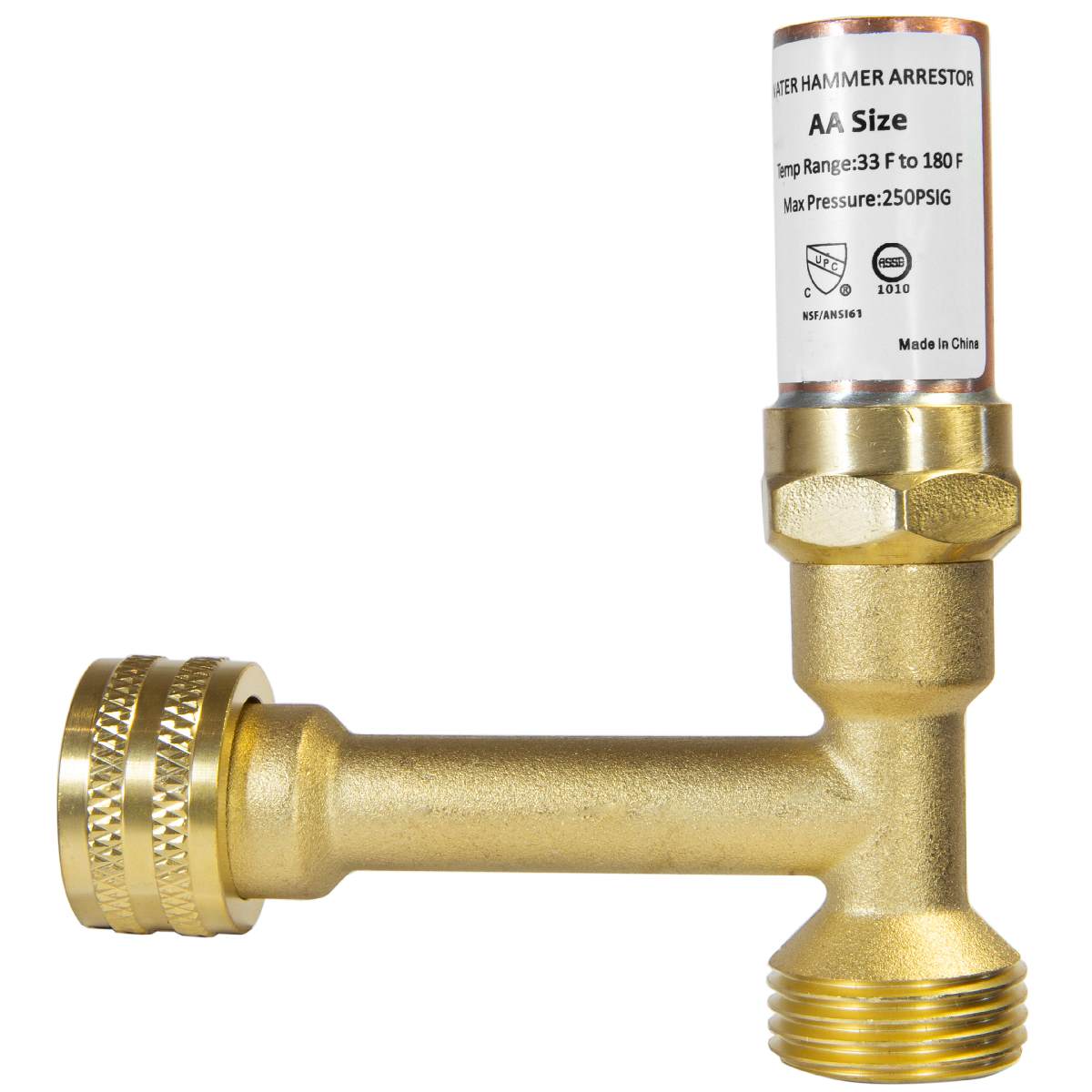3/4" Swivel FHT x 3/4" MHT, Stainless Steel Tee Water Hammer Arrestors