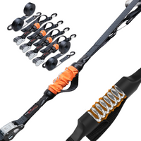 TorkStrap HD750 | 14'x1.5'' Spring Loaded Tie Down Straps - Adapts to Load Shifts - Heavy Duty 2250lbs Max Load - Just Pull Alternative to Ratchet Straps w/Hooks - Secure Motorcycles, Kayaks TorkStrap