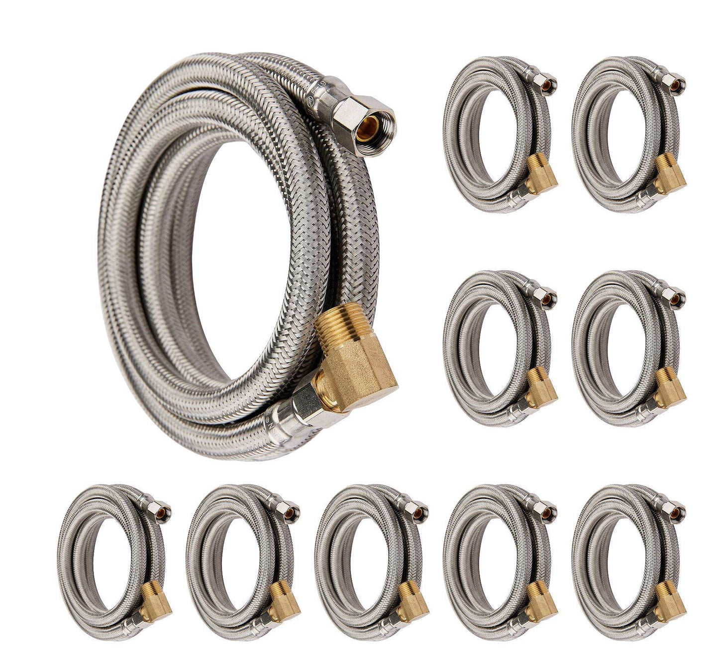 10 Pcs 4ft Dishwasher Hose, with attached 90 degree 3/8" comp x 3/8" MIP elbow, Premium Stainless Steel, Lead Free