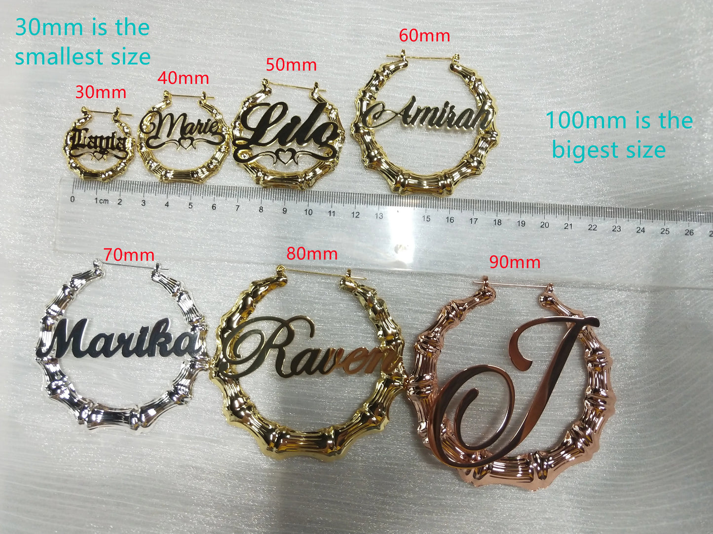DOREMI Stainless Steel Bamboo Hoop Earrings Customize Name Earrings Bamboo Style Custom Hoop Earring With Statement Words Number