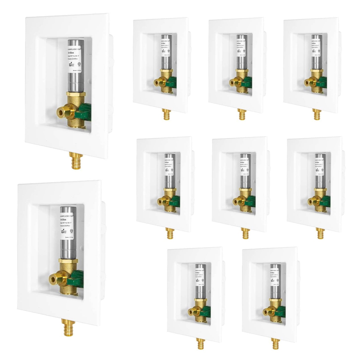 10 Pcs 1/2" PEX Crimp (F1807) Inlet, Ice Maker Outlet Box, with Stainless Steel Hammer Arrestor