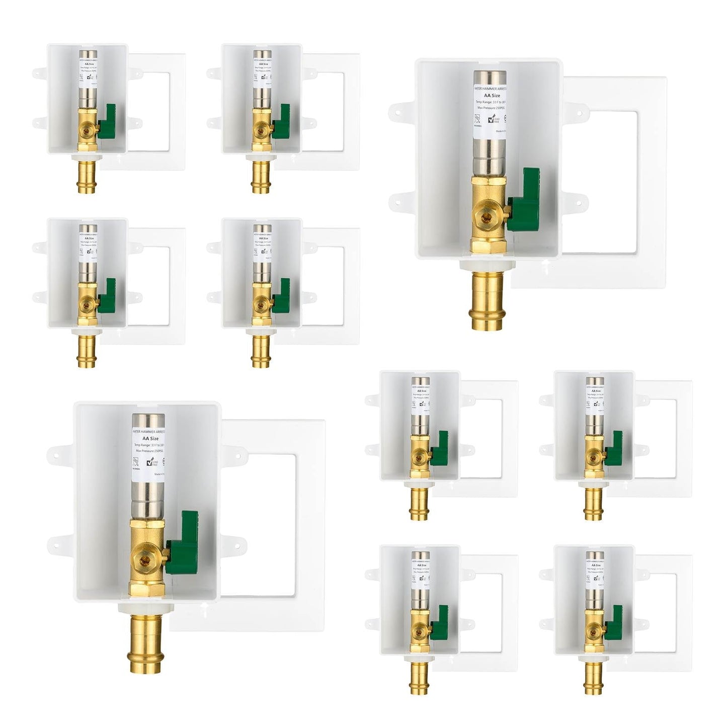 10 Pcs 1/2" Copper Press Inlet, Ice Maker Outlet Box, with Stainless Steel Water Hammer Arrestor