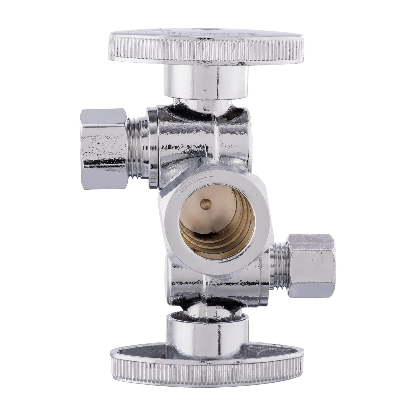 5/8" ODx 3/8" OD Compr. x 1/4" OD Compr. Dual Stop Valve, 1/4 Turn (Lead Free)