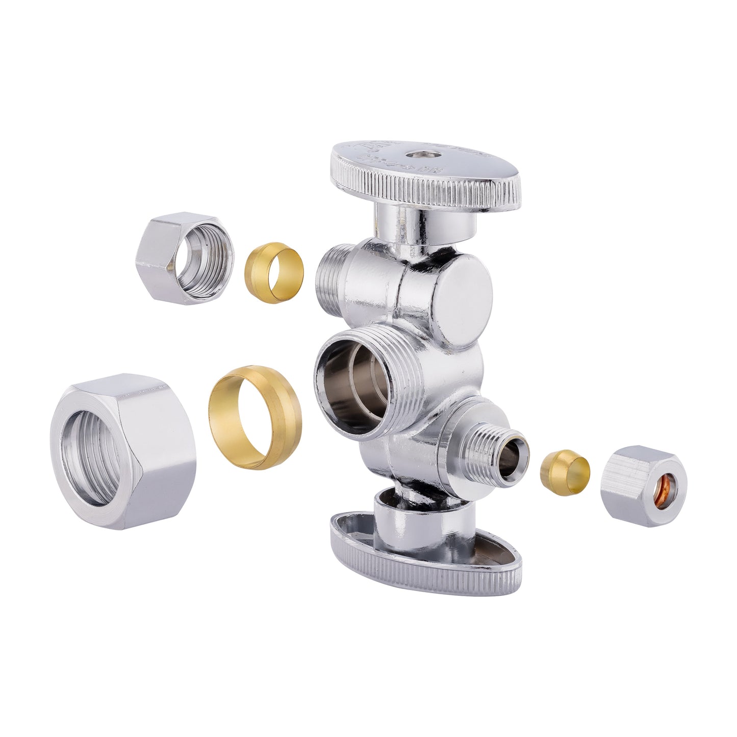 5/8" ODx 3/8" OD Compr. x 1/4" OD Compr. Dual Stop Valve, 1/4 Turn (Lead Free)