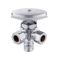 1/2" Pex-a Expansion (F1960) Inlet x 3/8" ODx 3/8" OD Compr. Dual Angle Stop Valve, Multi Turn (Lead Free) Plumbingsell