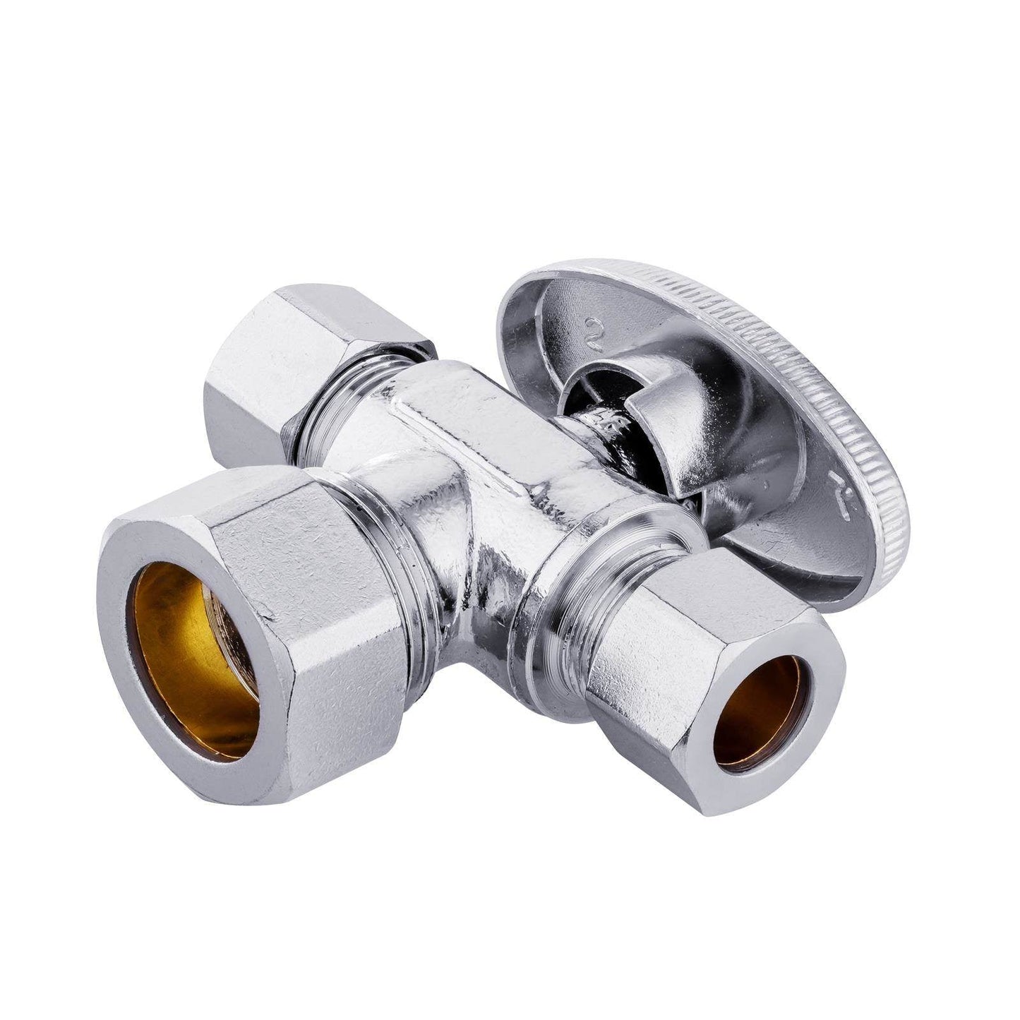 5/8" OD Compr. x 3/8" OD Compr. x 3/8" OD Compr. Dual Outlet Angle Stop Valve, 1/4 Turn (Lead Free)