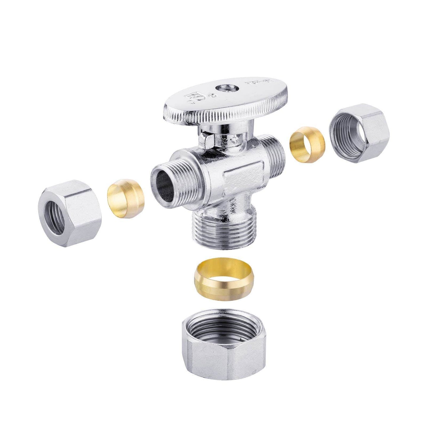5/8" OD Compr. x 3/8" OD Compr. x 3/8" OD Compr. Dual Outlet Angle Stop Valve, 1/4 Turn (Lead Free)