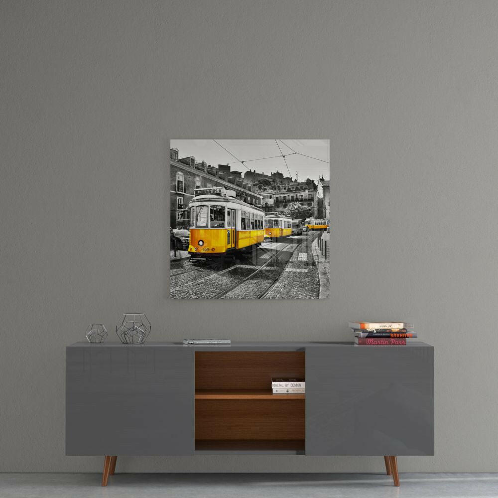 Insigneart USA Insigneart USA Lisbon Yellow Tram Glass Wall Art