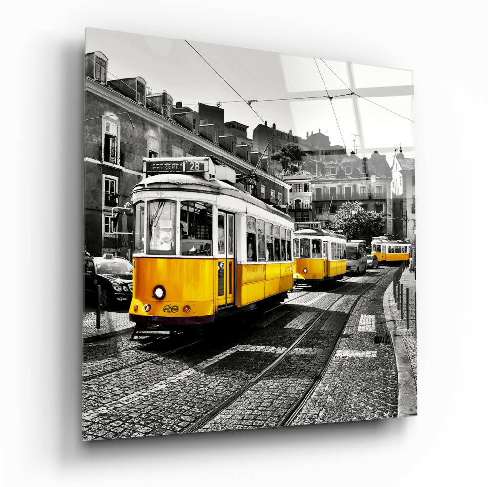 Insigneart USA Insigneart USA Lisbon Yellow Tram Glass Wall Art