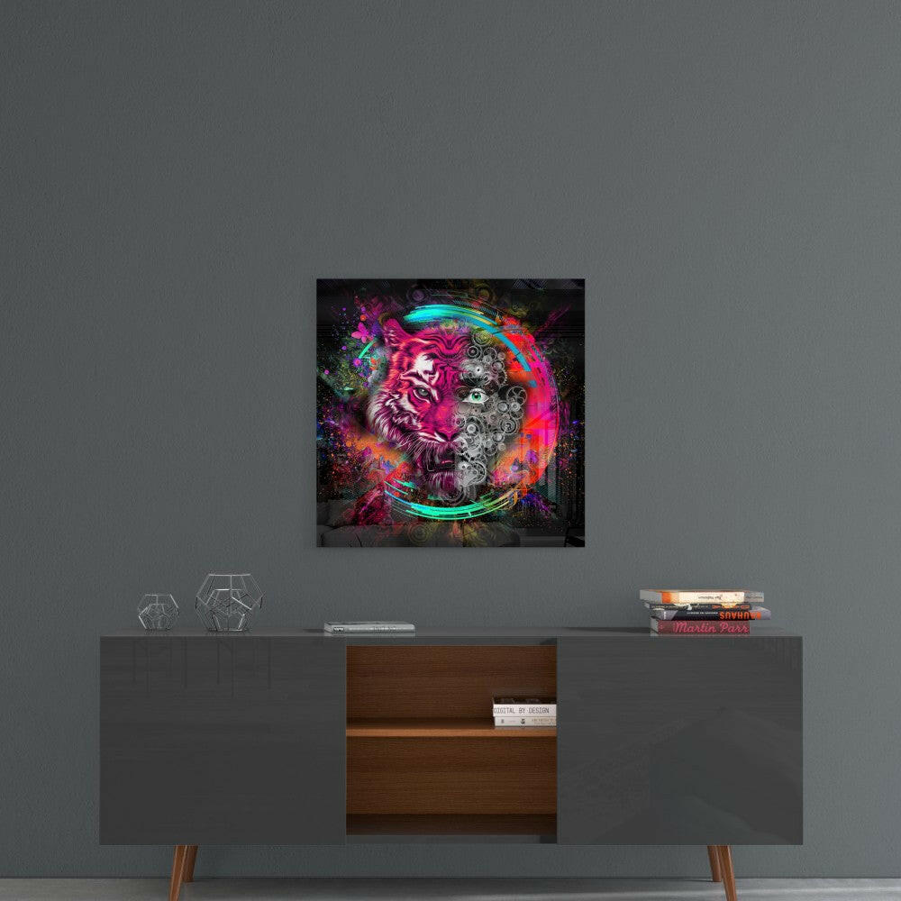 Machine Tiger Glass Wall Art Insigneart USA