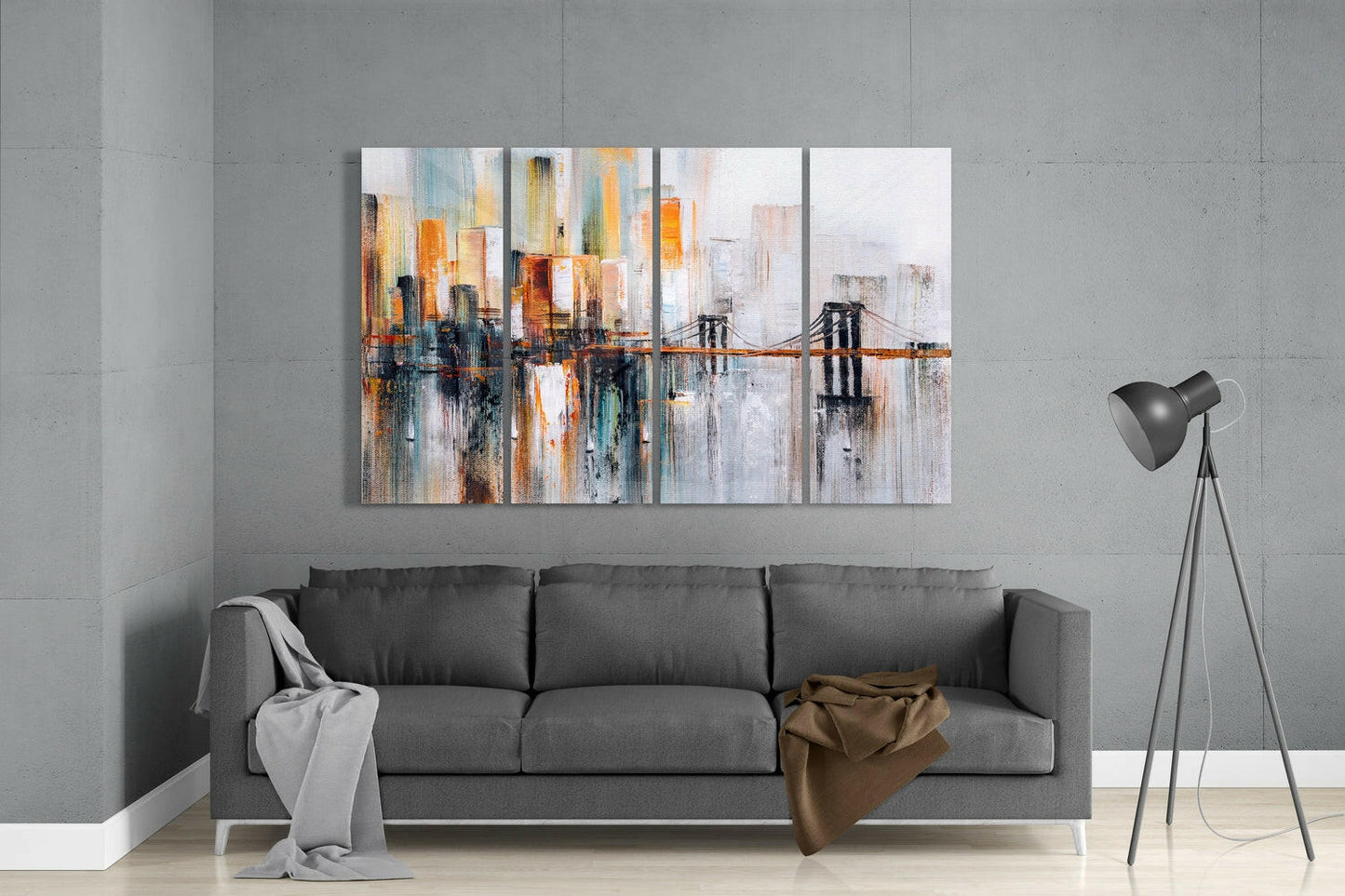 Insigneart USA Manhattan Silhouette 4 Pieces Mega Glass Wall Art (59"x36")