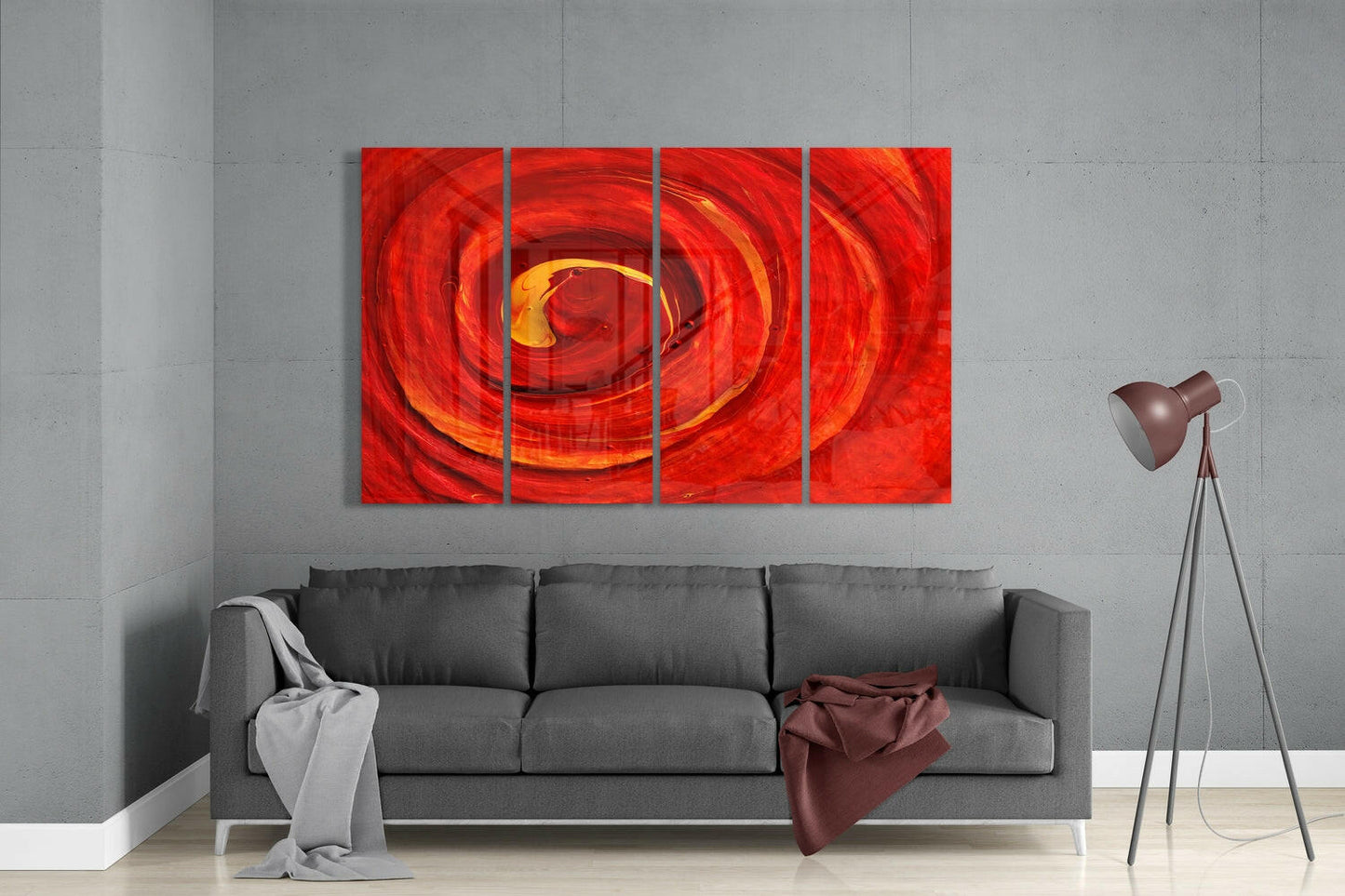 Insigneart USA Insigneart USA Red Vortex 4 Pieces Mega Glass Wall Art (59"x36")