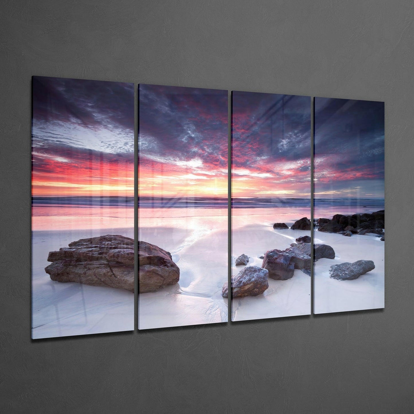 Insigneart USA Sunset at the Beach 4 Pieces Mega Glass Wall Art (59"x36")