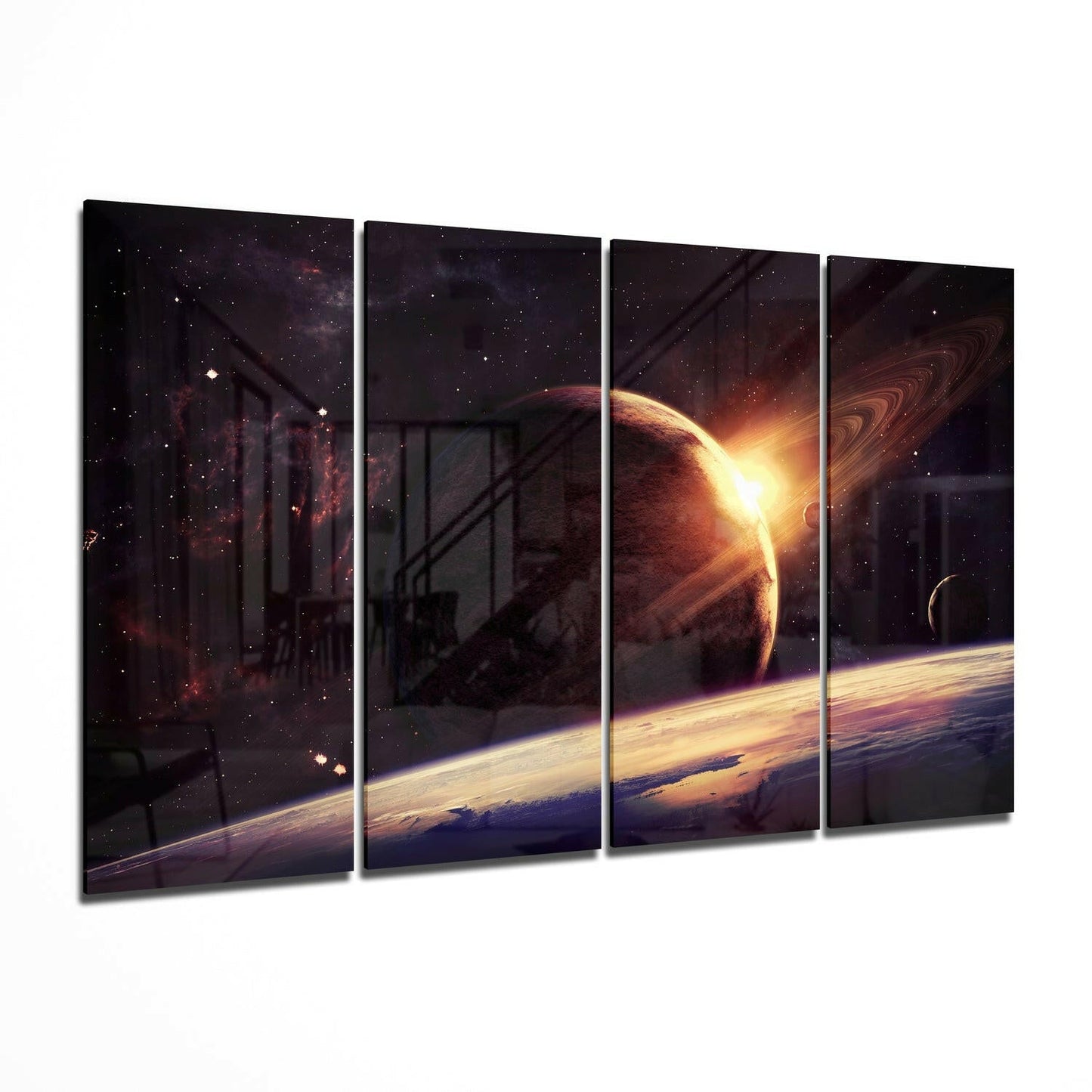 Insigneart USA Sunset at the Space 4 Pieces Mega Glass Wall Art (59"x36")