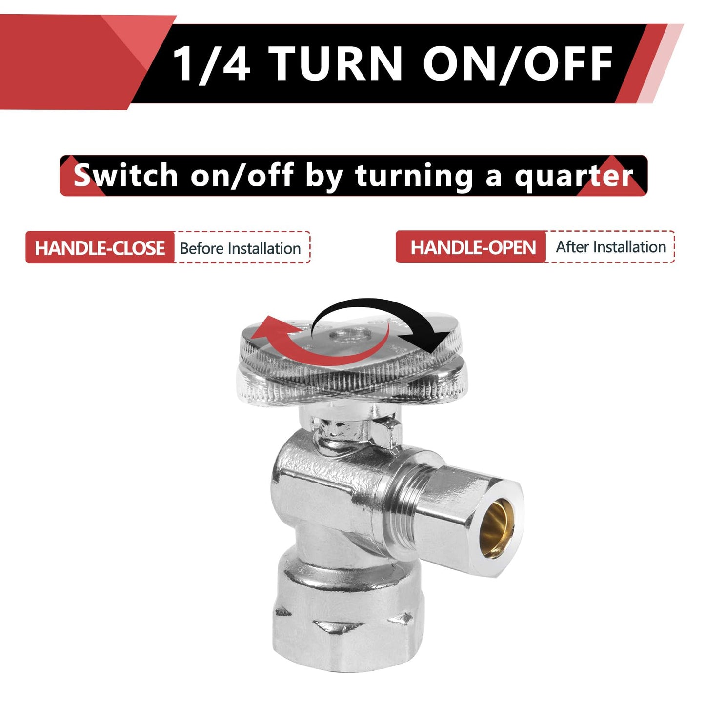 10 Pcs 1/2" FIP x 3/8" OD Compr. Angle Stop Valve, 1/4 Turn (Lead Free)