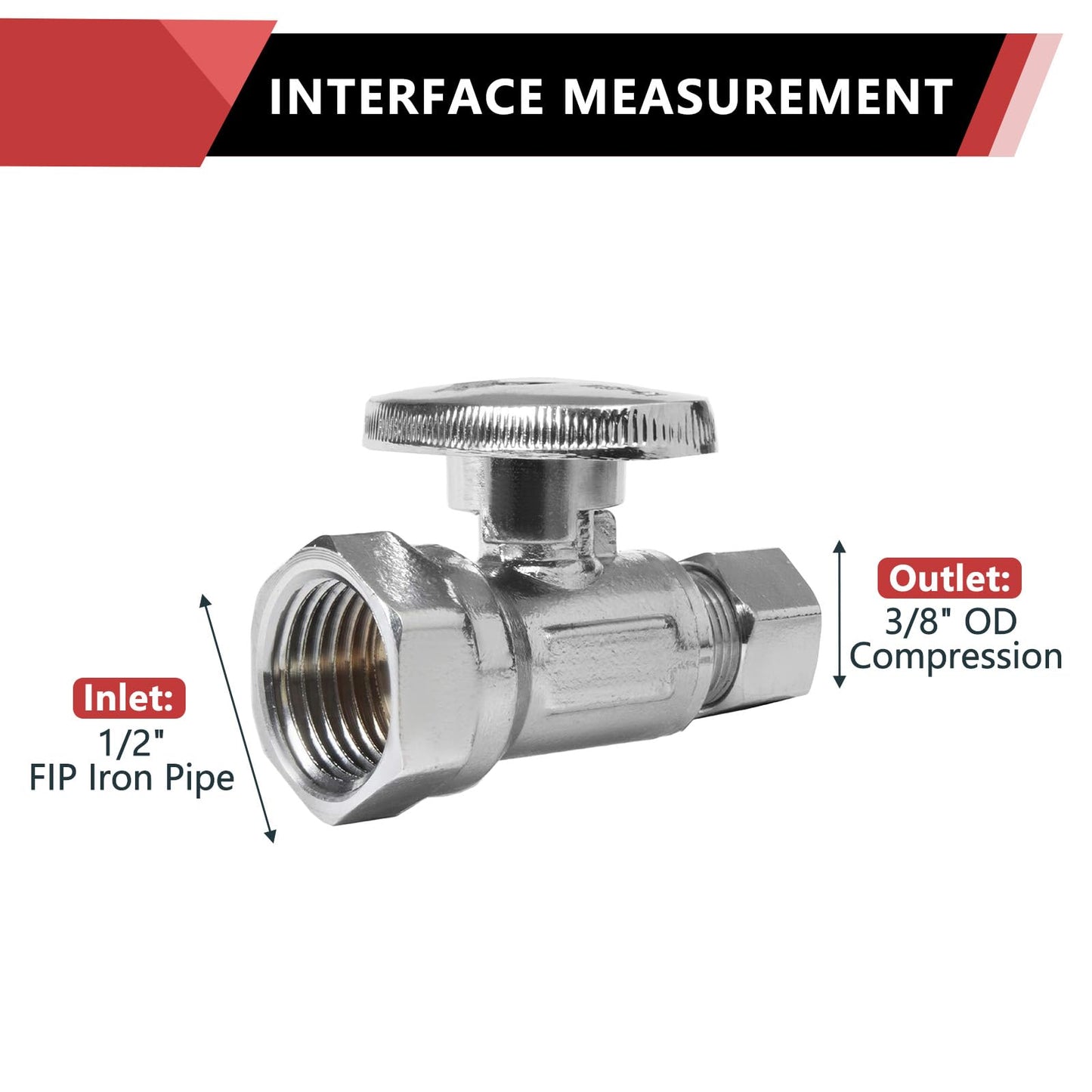 10 Pcs 1/2" FIP x 3/8" OD Compr. Straight Stop Valve, 1/4 Turn (Lead Free)