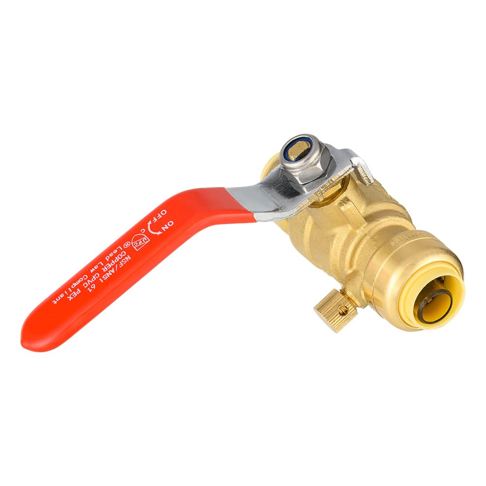 10 Pcs 1/2" Push Fit Ball Valve With Drain, Red Lever (Lead Free)