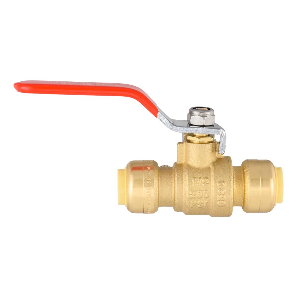 10 Pcs 1/2" Push Fit Ball Valve With Drain, Red Lever (Lead Free)