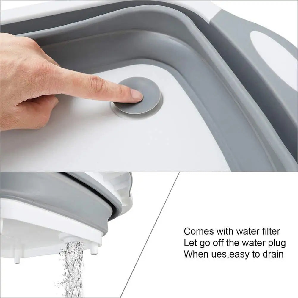 2PCS Collapsible Cutting Board Drain Basket, Portable Multi-Function Vegetable Fruits Drain Basin, for Kitchen/Outdoor Camping