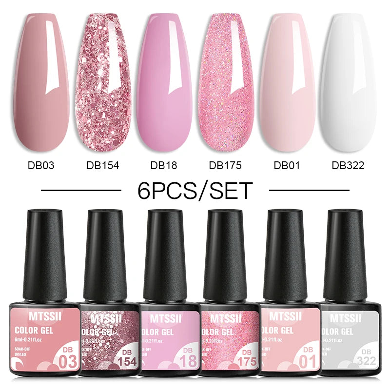 6/8Pcs Spring Pink Color Gel Nail Polish Set Semi Permanent Varnishes Nail Art Design Hybrid Soak Off UV LED Gel Manicure Kit