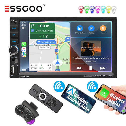 ESSGOO 2 DIN 7 Inch Car Stereo - Apple CarPlay, Android Auto, IPS Touch Screen