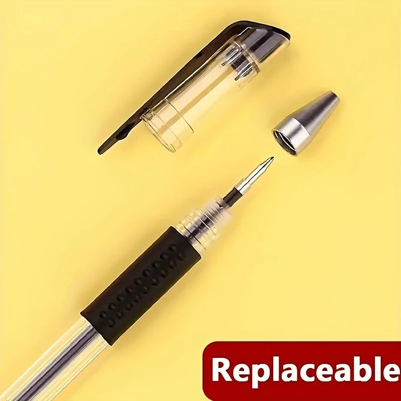 48pcs Gel Pens with Transparent Barrel, 0.5mm Smooth Writing for Office & School, Includes 6 Black Pens +42 Refills