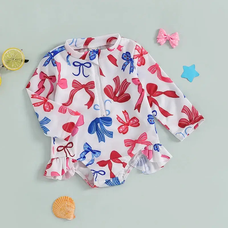 Children s Girls Swimsuit Short Sleeve Floral Print Swimwear with Ruffle Detail for Pool Party and Vacation