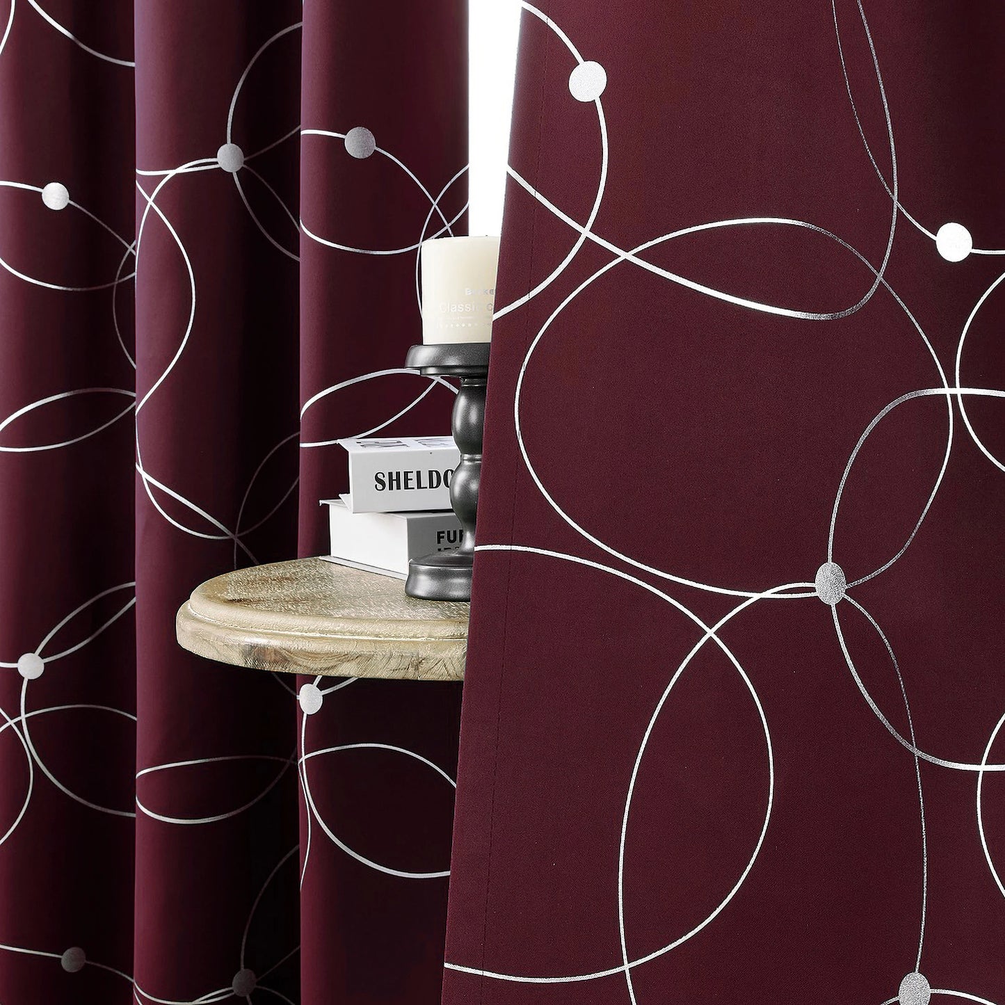 4PCSBlackout Curtains Grommet Thermal Insulated Room Darkening With Circle And Dots Foil Printed For Bedroom