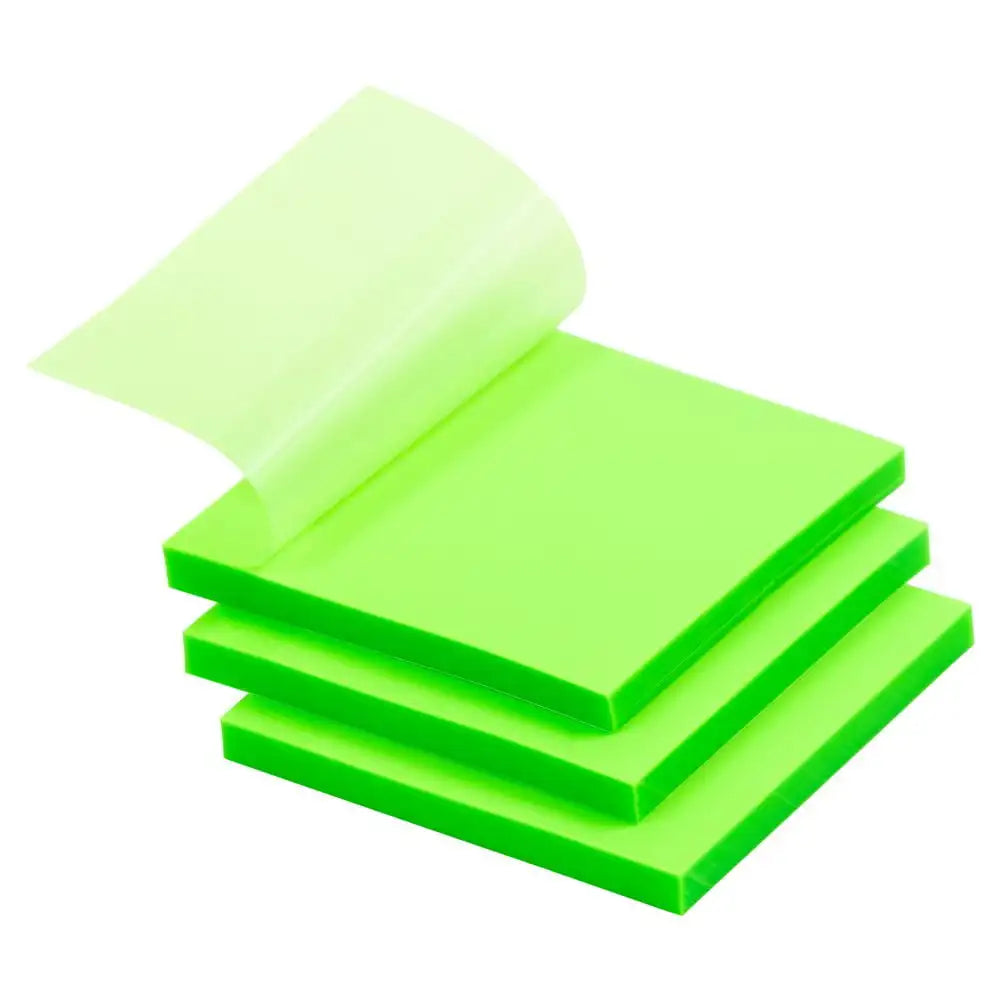 Transparent Sticky Note Pad, Green, 3 X 3, 300 Sheets/Pack