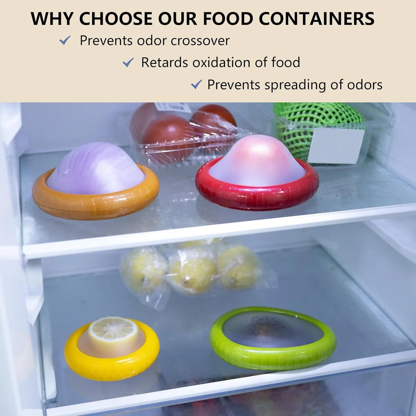4Pcs Onion Storage Avocado Saver Holder, Silicone Fruit Storage Box, Lemons Garlic Tomato Peper Storage Containers, Avocado Save