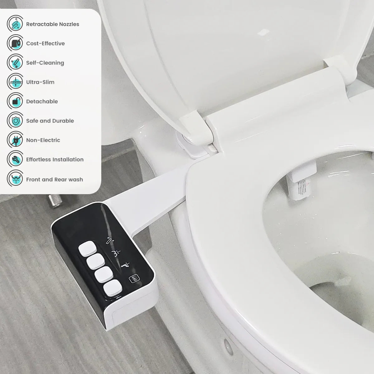 ITAX Bidet Toilet Ultra Slim Toilet Seat Attachment Non-Electric Self-Cleaning Hygienic Nozzle Adjustable Water Pressure Control