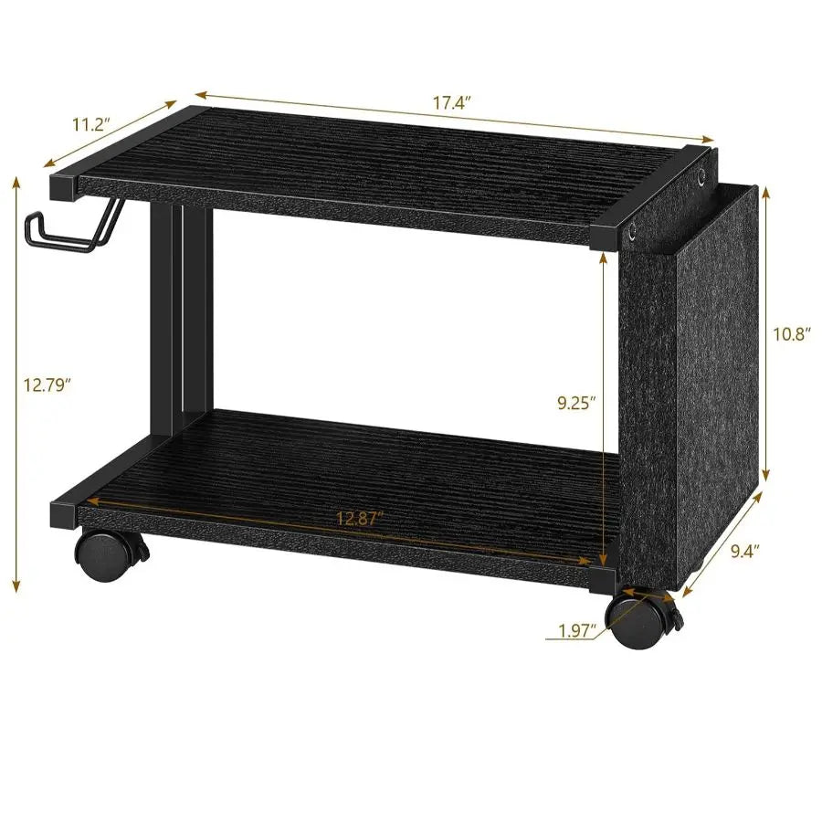 Printer Stand Under Desk Printer Table with Wheels 2 Tier Small Printer Cart with Storage Bag Desktop White Printer Stands