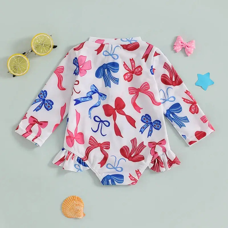 Children s Girls Swimsuit Short Sleeve Floral Print Swimwear with Ruffle Detail for Pool Party and Vacation