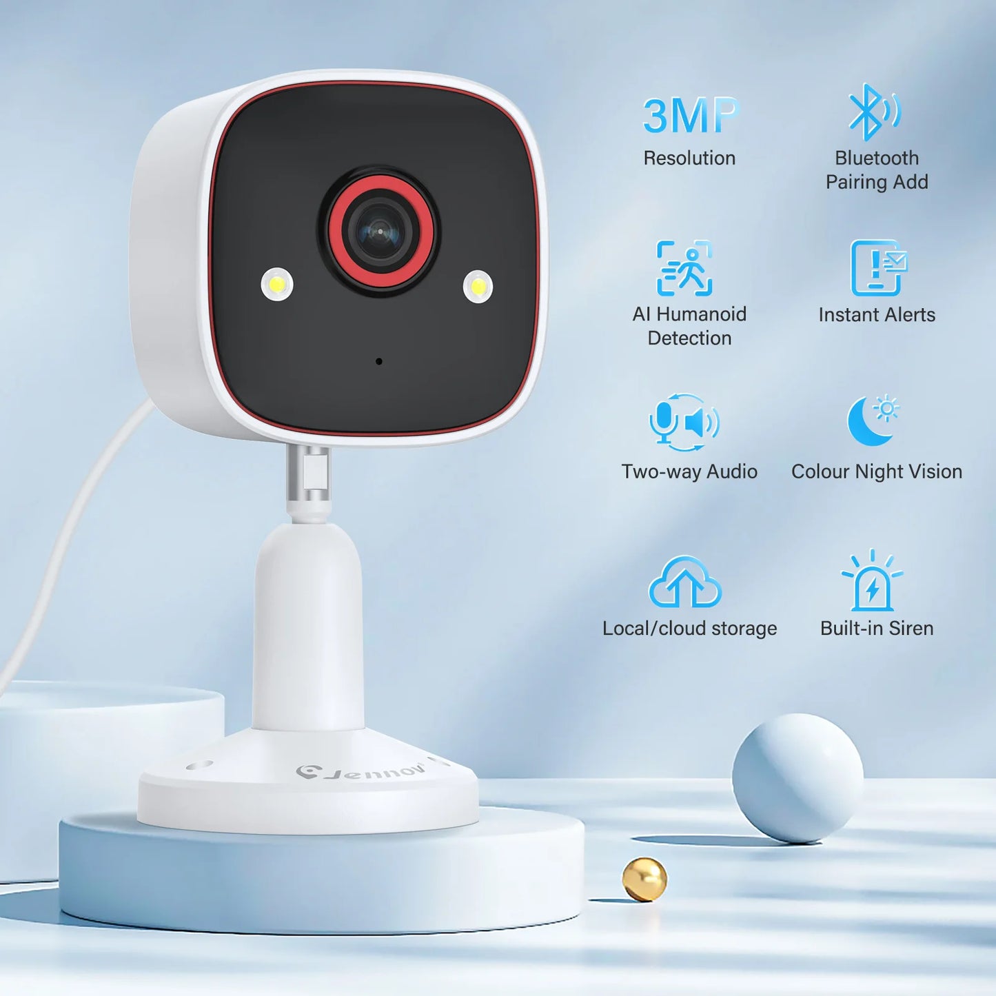 Jennov Outdoor/Indoor Security Cameras 2K HD Wireless WiFi Color Night Vision IP66 Waterproof Pet Dog Cat Baby Monitor Camera