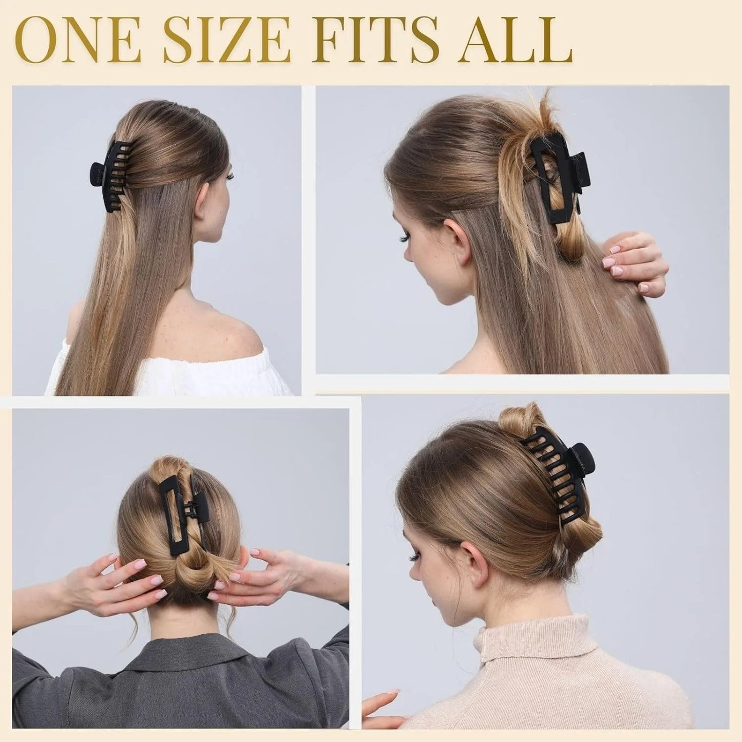 8 Pack 4.3 Inch Large Hair Claw Clips for Women Thin Thick Curly Hair, Big Matte Banana Clips,Strong Hold jaw clips