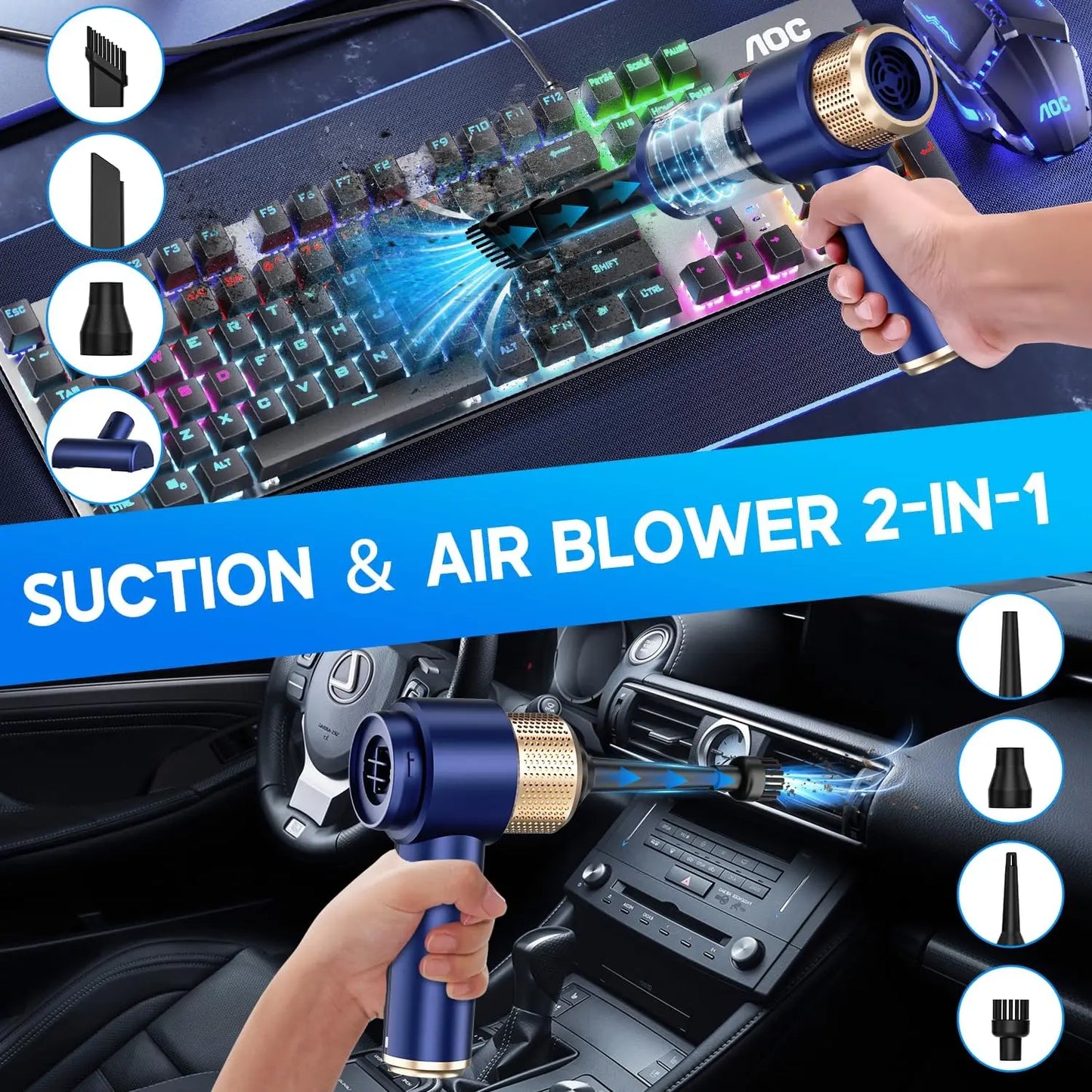 Car Vacuum Cleaner Air Blower Cordless Powerful Wireless Car Cleaner Portable Vacuum Cleaner Cleaning Machine For Car Home 2 In1