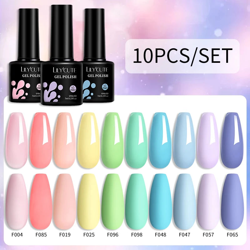 LILYCUTE 10PCS/Set Набір гель-лаків для нігтів Рожевий фіолетовий гель для нігтів Напівперманентний УФ світлодіодний лак Nail Art Design Soak Off Набір гелів для нігтів