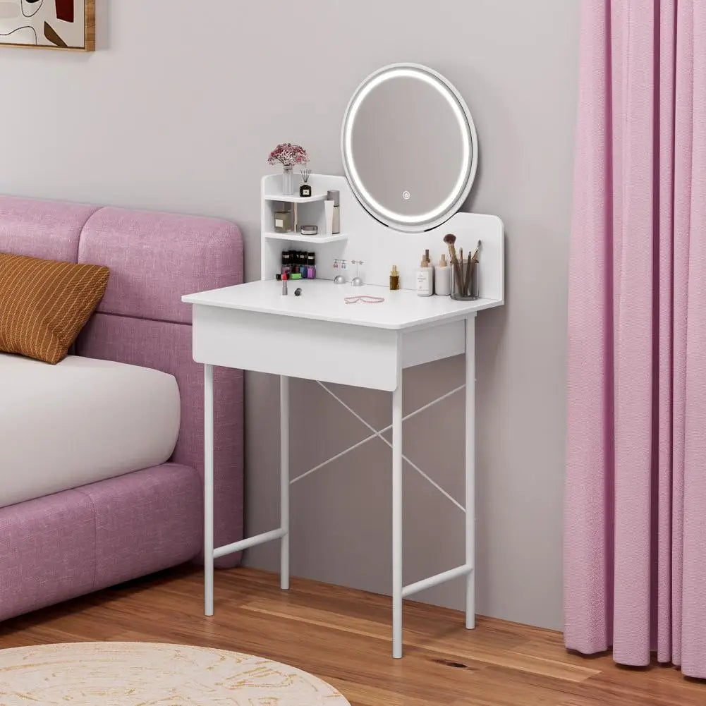 1SET Dresser Vanity Makeup Table Girl Women Dressing Table with 3level Adjustable LED Mirror for Bedroom Gift Makeup Vanity Desk