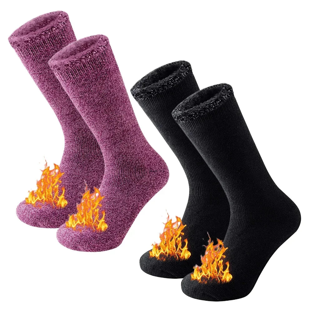 2 Pairs Pack Winter Thermal Socks For Men Women Cold Weather Insulated Socks Outdoor Hiking Skiing Warm Snow Thick Heated Socks
