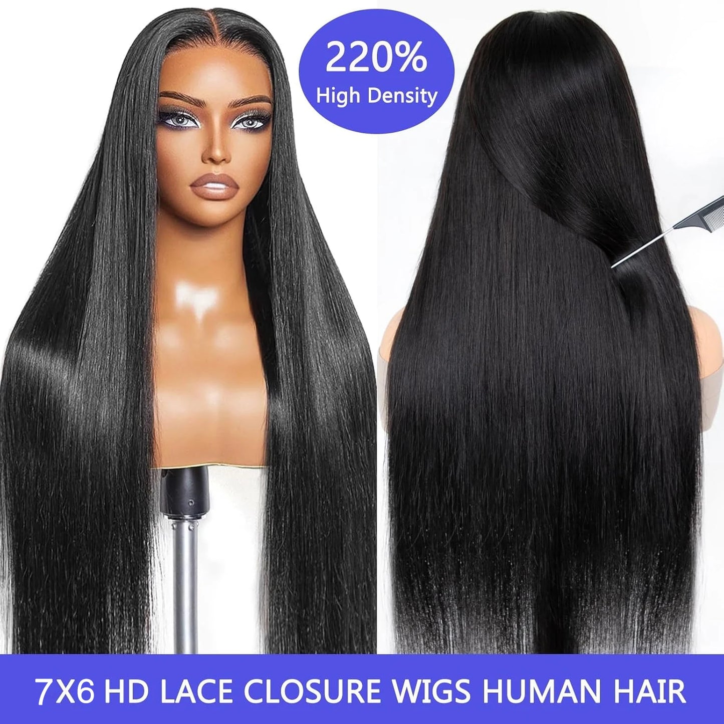 250Density 30 inch Glueless Wigs Human Hair 13x6 Straight HD Lace Front Wig Human Hair 7x6 Glueless Bone Straight Wig For Women