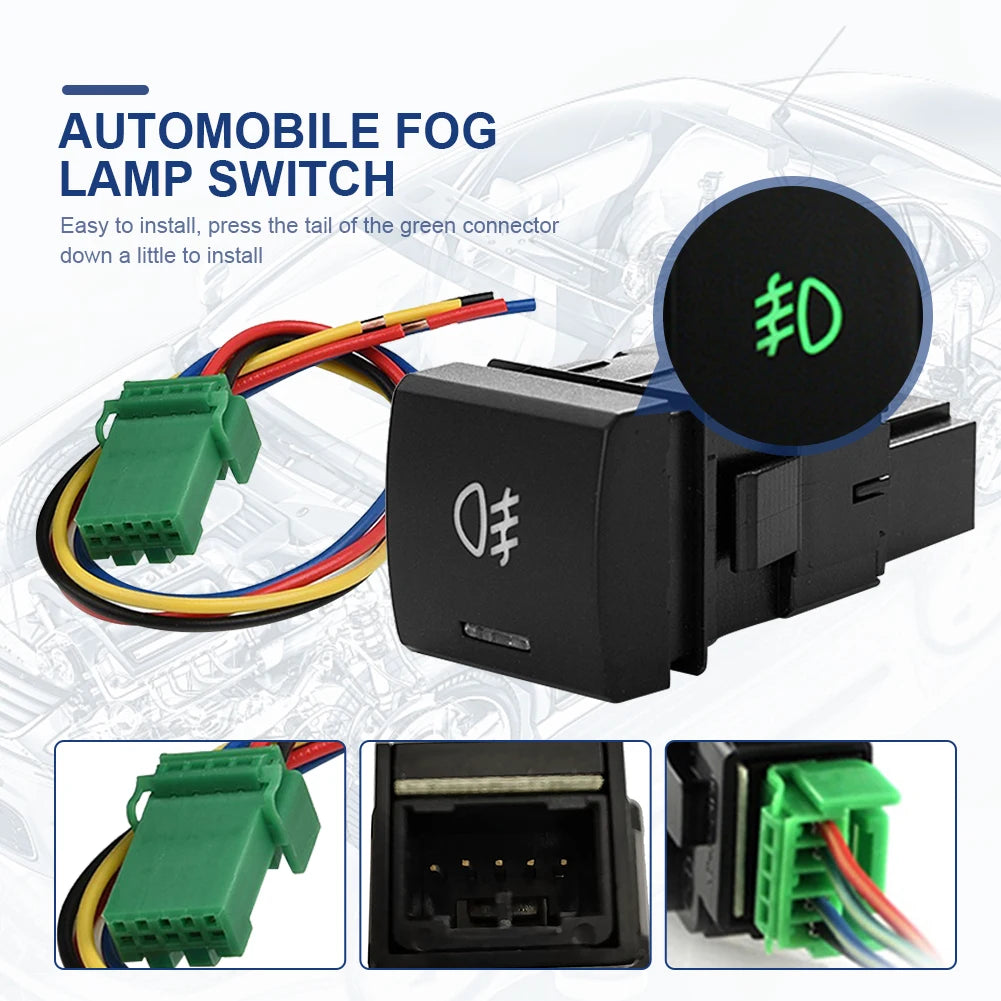 Automobile Fog Lamp Switch with Green Light Car Fog Lights Switch Pure Copper Wire Fog Light Button Replacement for Camry 2018+